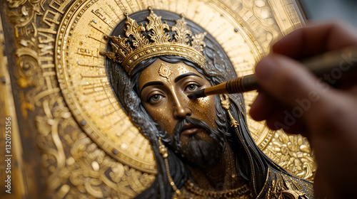 gilding of new icon with leaf-gold