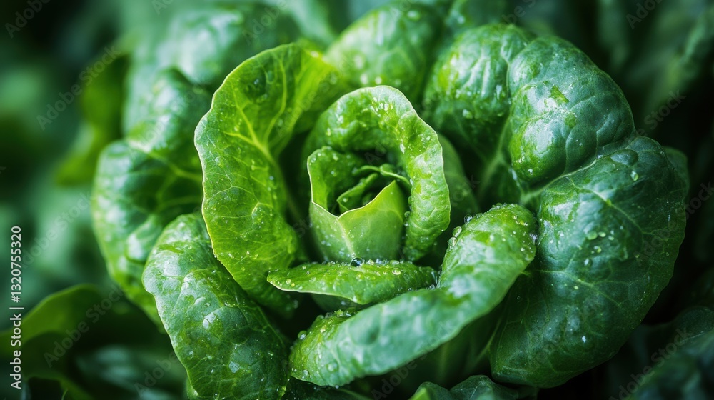 Fresh green lettuce grows in an organic garden after a light rain shower during early morning hours Fresh green lettuce grows in an organic garden after a light rain shower during early morning hours