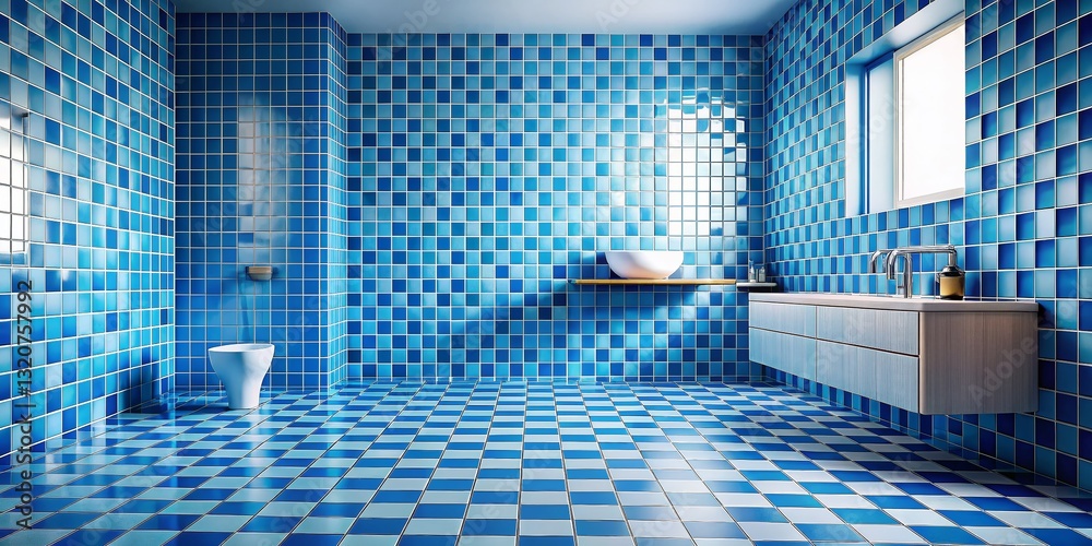 Obraz premium Blue and White Checkered Bathroom Tile Floor and Wall Stock Photo