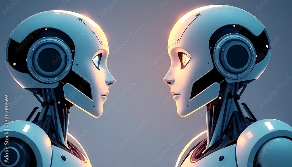 Two Humanoid Robots Artificial Intelligence Interactive Conversation Two Humanoid Robots Artificial Intelligence Interactive Conversation
