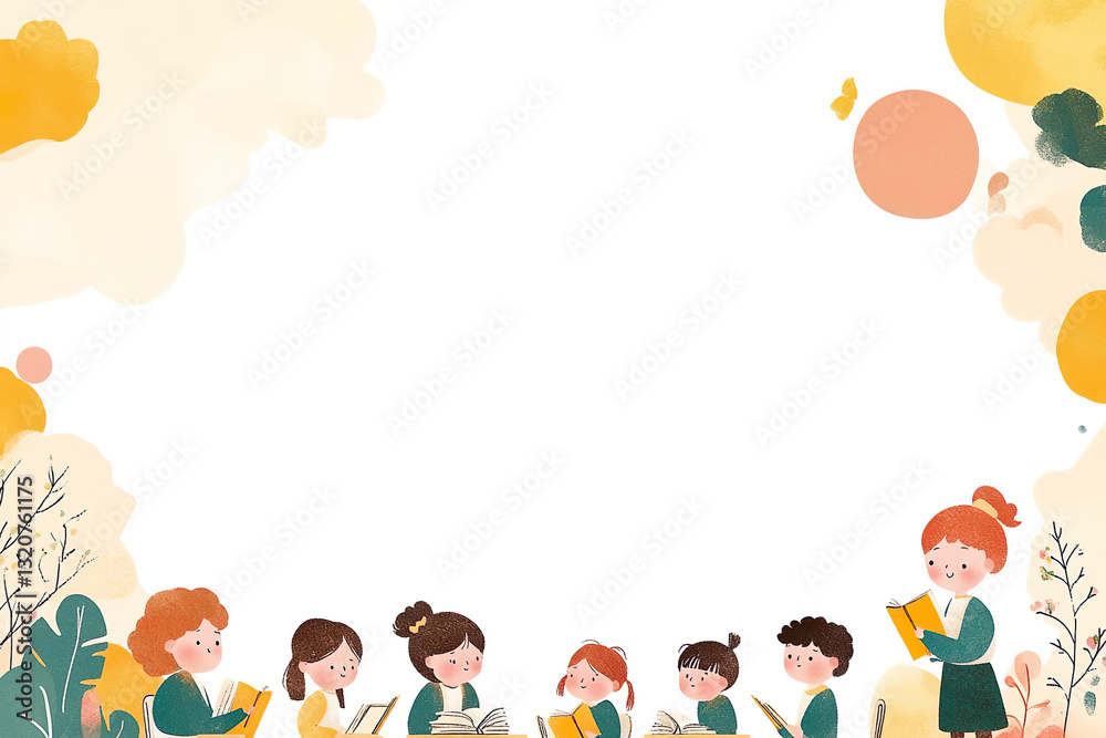 Playful school children background frame with copy space and text space back to school design with blank space for editing Playful school children background frame with copy space and text space back to school design with blank space for editing