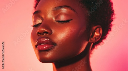 A beauty blogger applying a vitamin C serum, showcasing glowing, blemish-free skin under studio lighting.