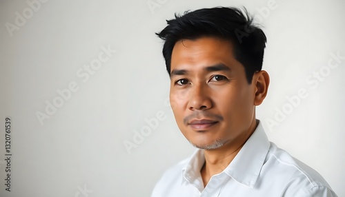 Indonesian Man White Shirt Black Hair