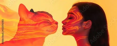 Cat, melting shapes and fluid forms, dreamy aesthetic, watercolor style