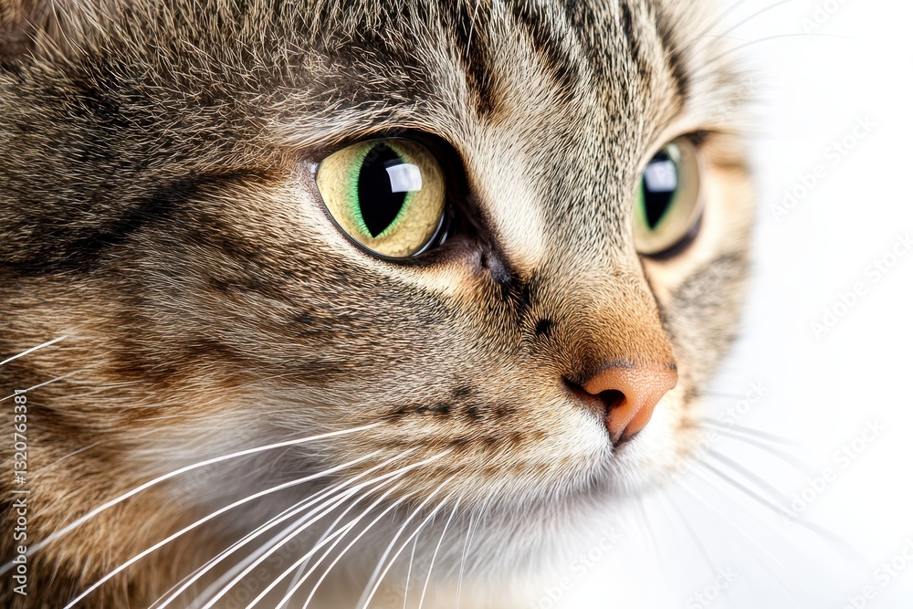 Close-Up Portrait of a Domestic Cat Showing Striking Green Eyes and Detailed Fur Texture Close-Up Portrait of a Domestic Cat Showing Striking Green Eyes and Detailed Fur Texture