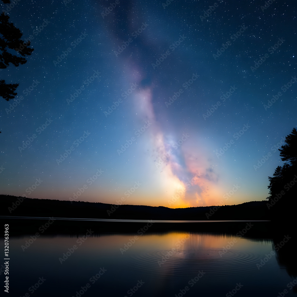 Fototapeta premium Starry Night Over a Quiet Lake
