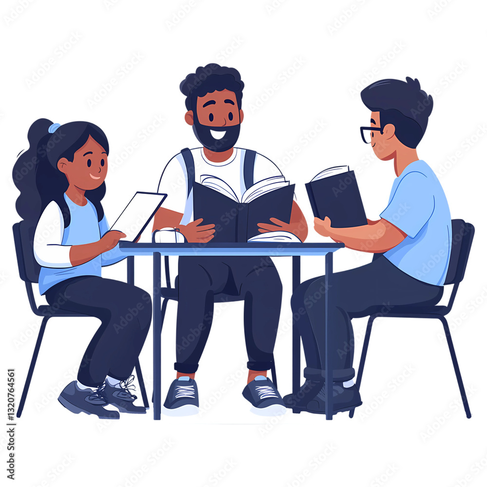 Students Studying on a Table PNG - Transparent Background, Study Time Clipart-educational designs, study-related content, school posters, and digital artwork