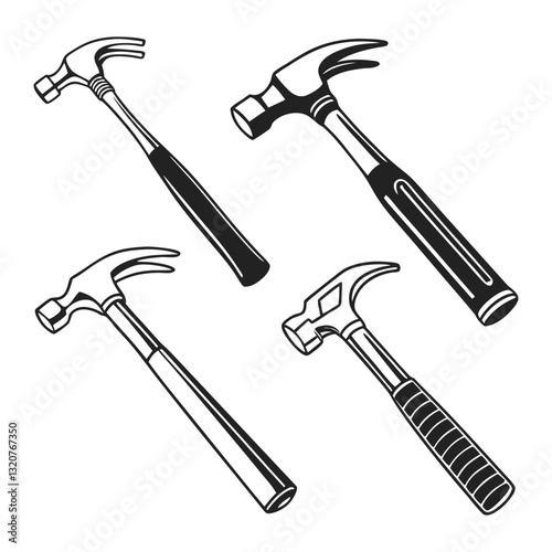 Silhouettes of Nine Different Hammers – Minimalist Tool Icons with Various Head and Handle Designs