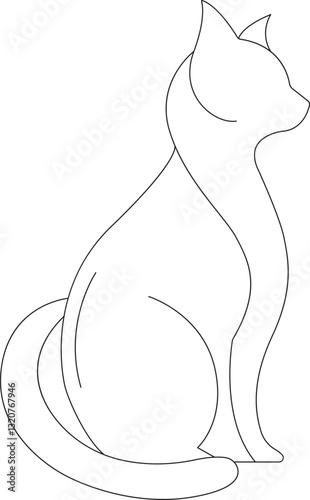 Cat Hand drawn single line art coloring page for kids vector outline illustration
