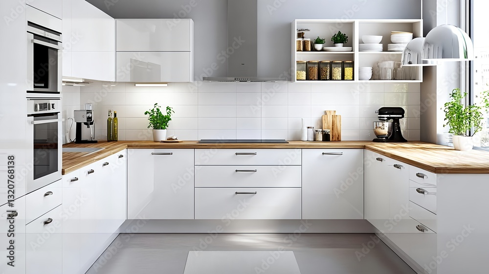 Fototapeta premium Modern White Kitchen Interior Design - Minimalist design