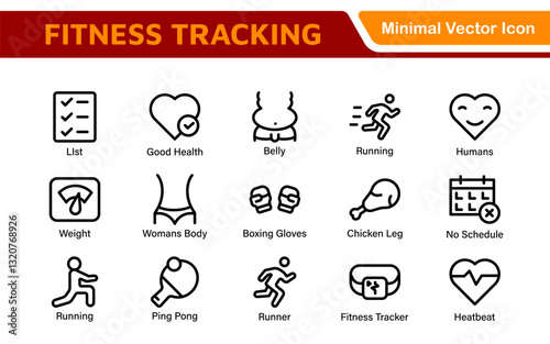 Fitness Tracking Exercise Icons – Modern Outline Symbol Set for Training and Performance Monitoring