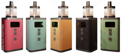 Electronic steam generators isolated on transparent background. Electronic cigarettes. 3D render.