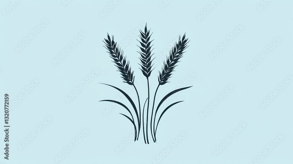 Fototapeta premium Simple wheat ears graphic illustration against light blue background