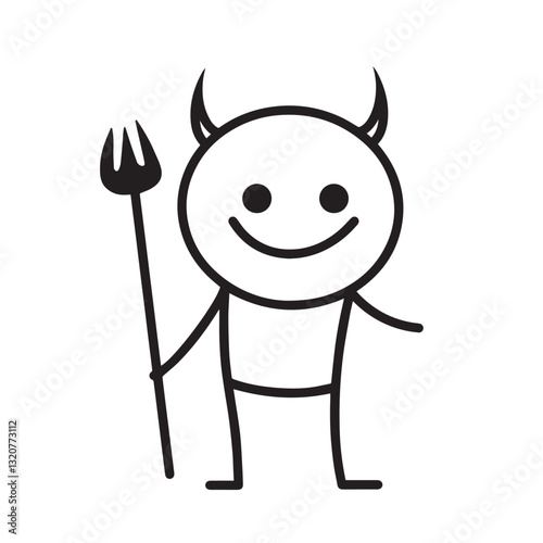 Vector devil with trident. Doodle style illustration
