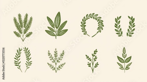 Set of Vintage Herbal Decor Elements