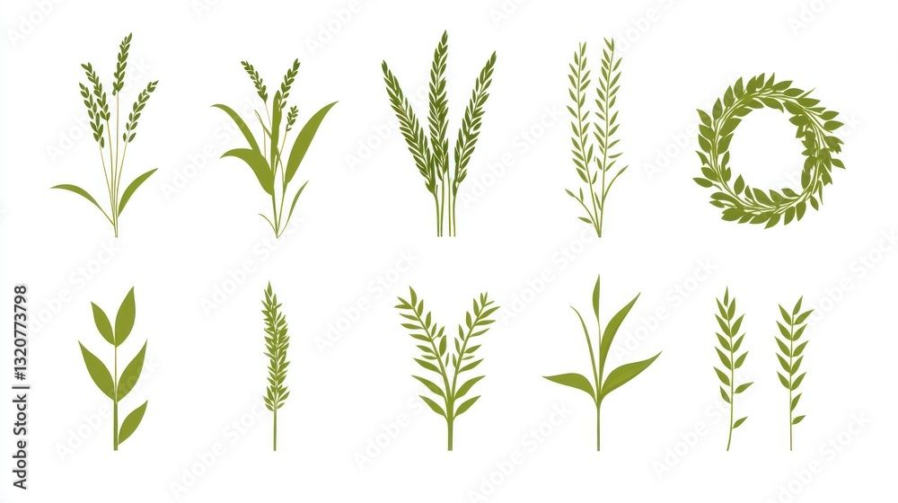 Decorative Grass and Wheat Icons, Graphic Design Elements Decorative Grass and Wheat Icons, Graphic Design Elements