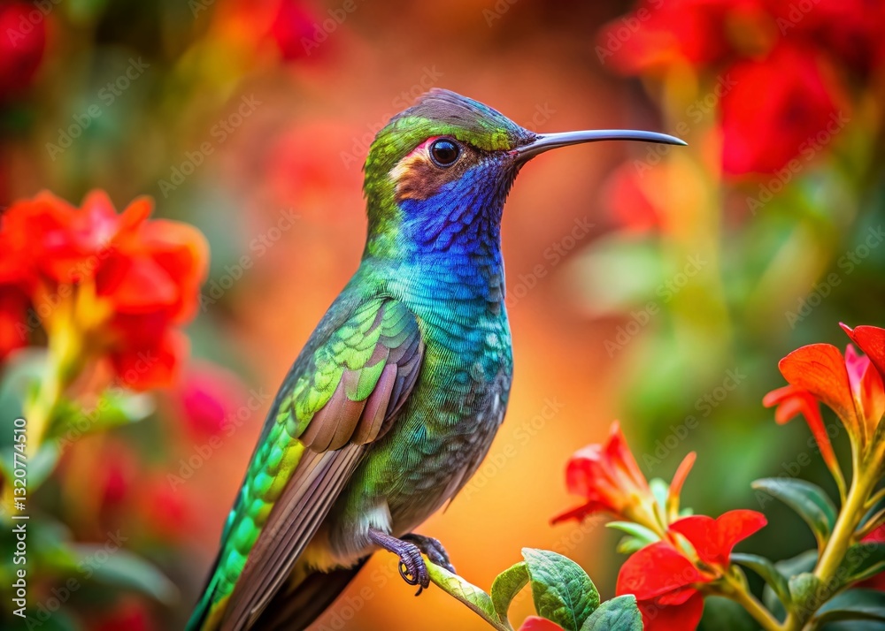 Fototapeta premium Broad-billed Hummingbird Portrait: Vibrant Garden Jewels of Mexico