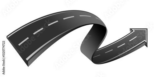 Cool Trendy Simple 3D Abstract Asphalt Road Or Winding Way Arrow Vector Illustration Element