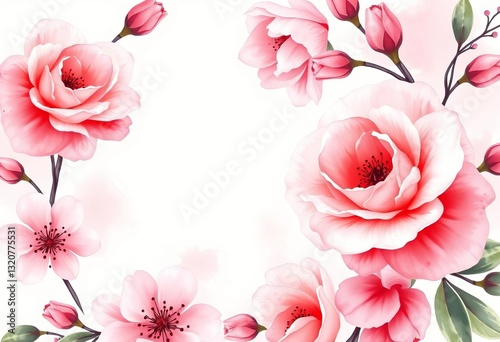 Elegant pink sakura rose wedding invitation design with watercolor floral texture, cardstock, sakura