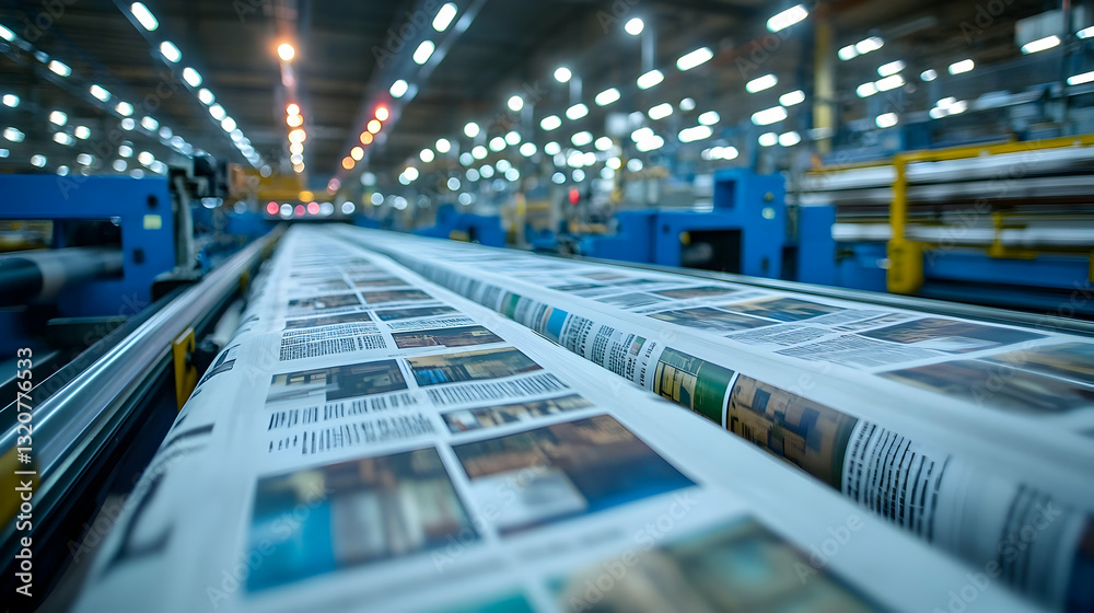Naklejka premium Modern Printing Press in Action with Clear Focus on Newspaper Production