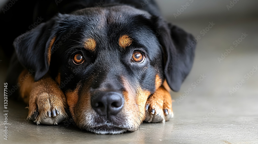 Obraz premium Close-Up of a Resting Dog with Serious Expression and Beautiful Eyes
