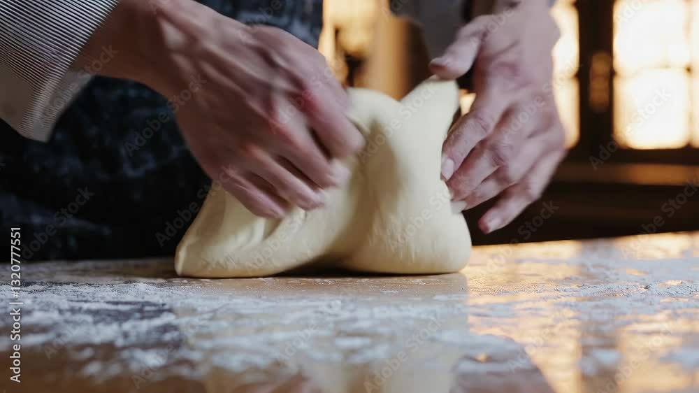 Mastering dough kneading: closeup of hands skillfully preparing fresh bread Mastering dough kneading: closeup of hands skillfully preparing fresh bread