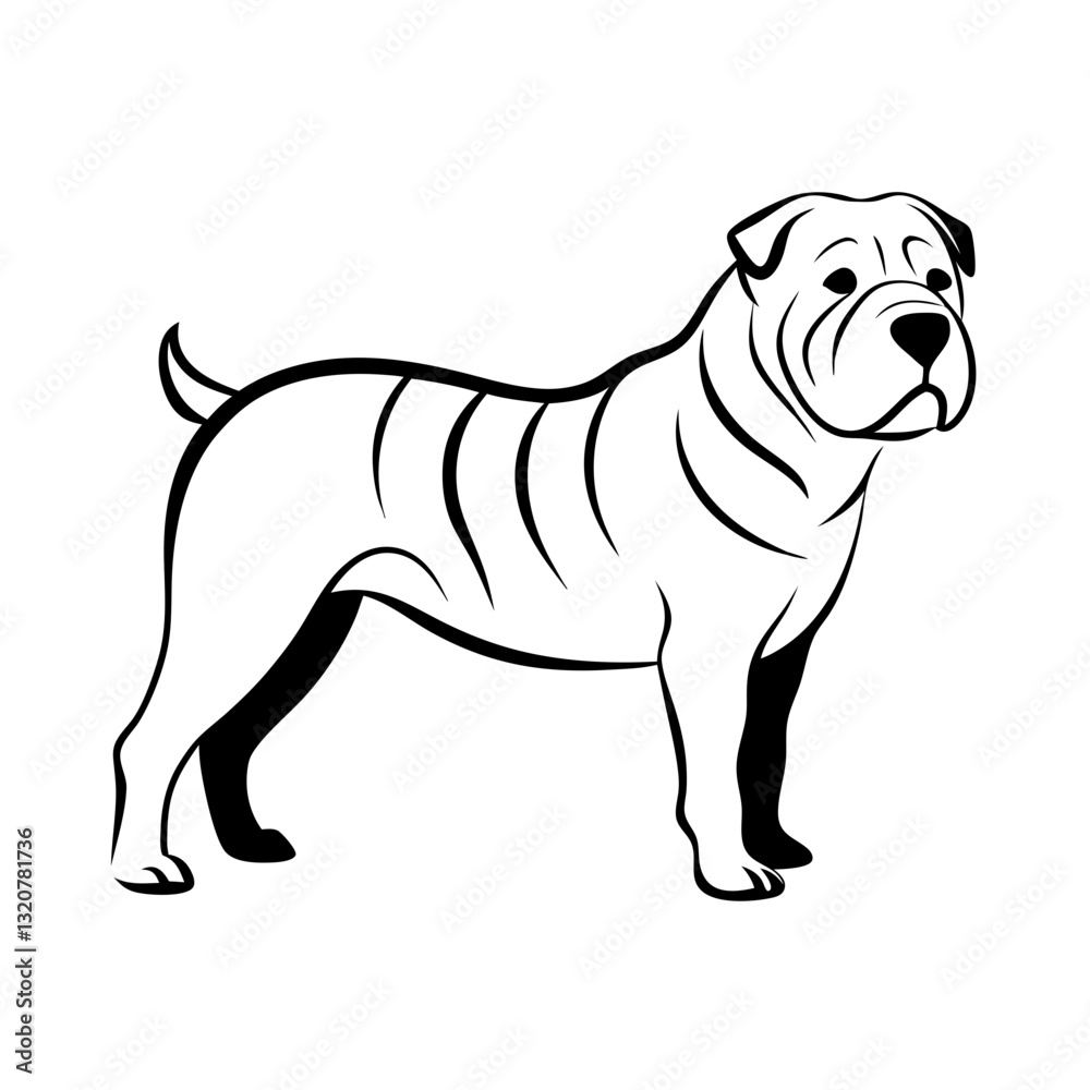 Fototapeta premium Outline of Shar Pei Dog Standing Proudly in Simple Design