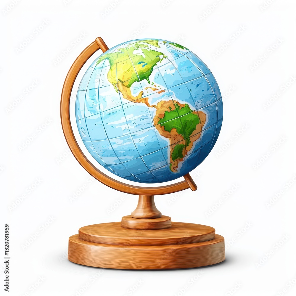 Globe on a wooden stand, isolated on clear white background Globe on a wooden stand, isolated on clear white background