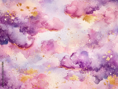 A painting of a purple sky with gold flecks