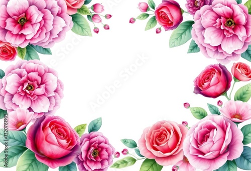 Elegant watercolor floral frames featuring hydrangeas and roses, floral, romantic