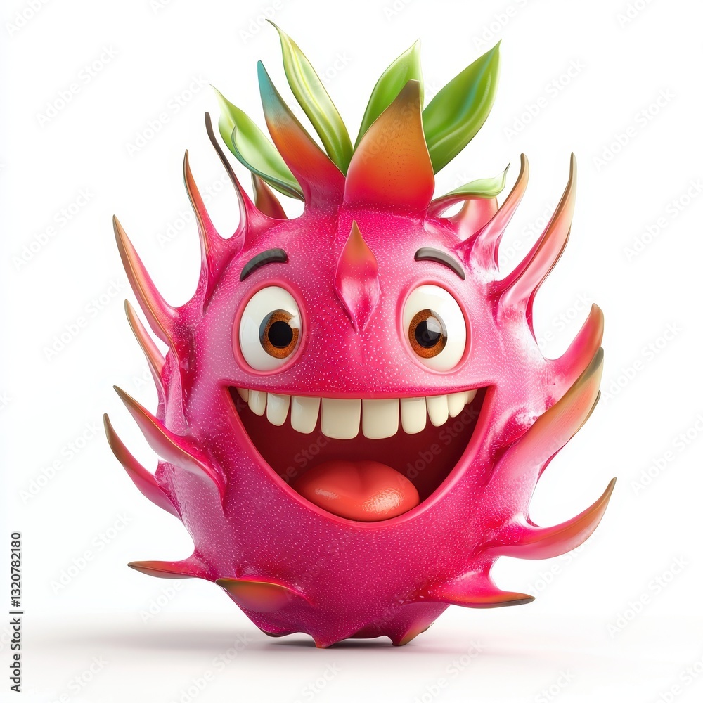 Grinning dragon fruit with a friendly face, isolated on clear white background Grinning dragon fruit with a friendly face, isolated on clear white background