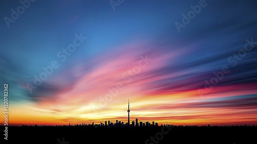 A modern urban skyline silhouetted against a vibrant sunset, showcasing the balance between nature and architecture.