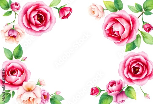 Elegant watercolor rose border, perfect for wedding or birthday invitations, beautiful, frame