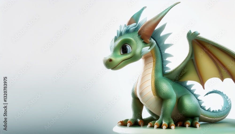 Obraz premium 날개가 달린 작은 드래곤 캐릭터가 귀엽게 앉아 있는 디자인
