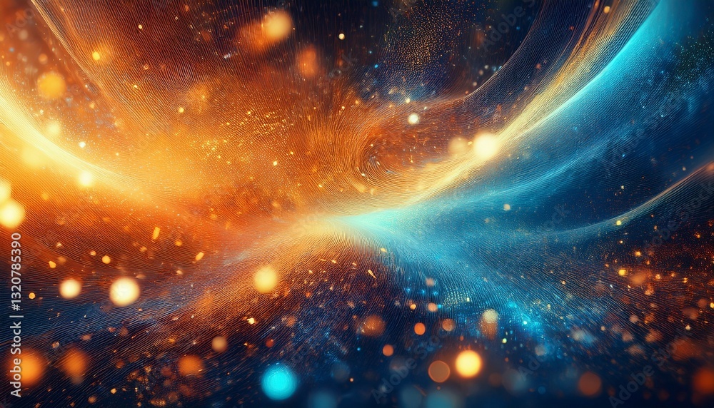 Fototapeta premium vibrant abstract background with shimmering particles in orange and blue hues creating a dreamy atmosphere for artistic design and creative projects concept