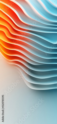 Vibrant layered waves in sunset hues creating a dynamic display of color and depth on a soft background