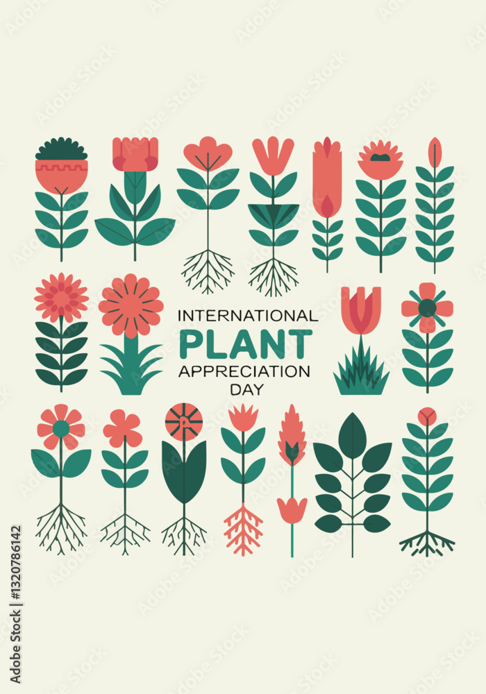 Obraz premium International Plant Appreciation Day Vector Design | Plants, Flowers, Roots, Leaves, Nature Art, T-shirt, Sticker, Poster, Social Media, Print Card, Animated GIF | Solid Colors, No Gradients