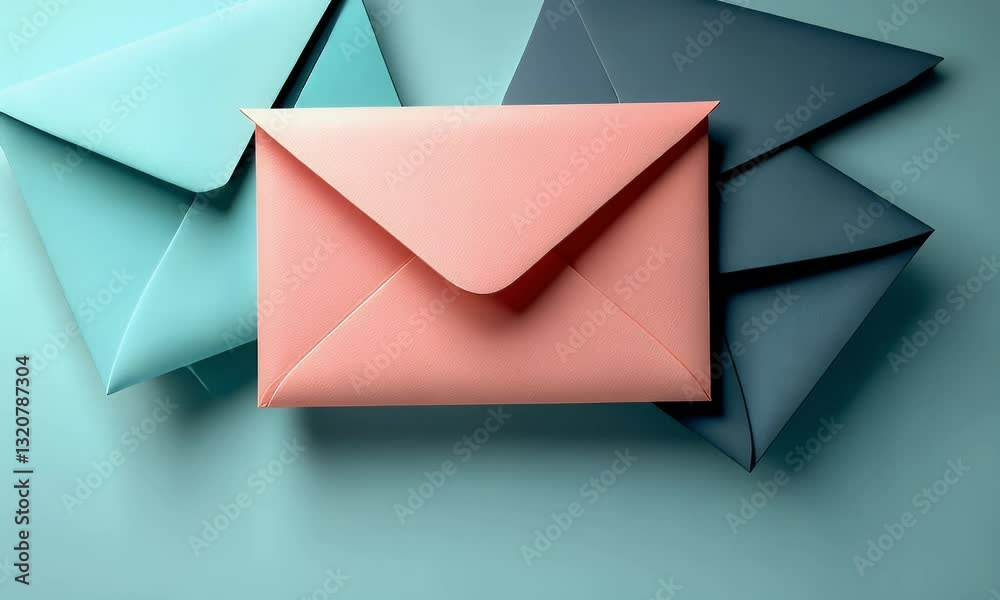 Colorful envelopes on pastel background; communication concept; mail, message, correspondence