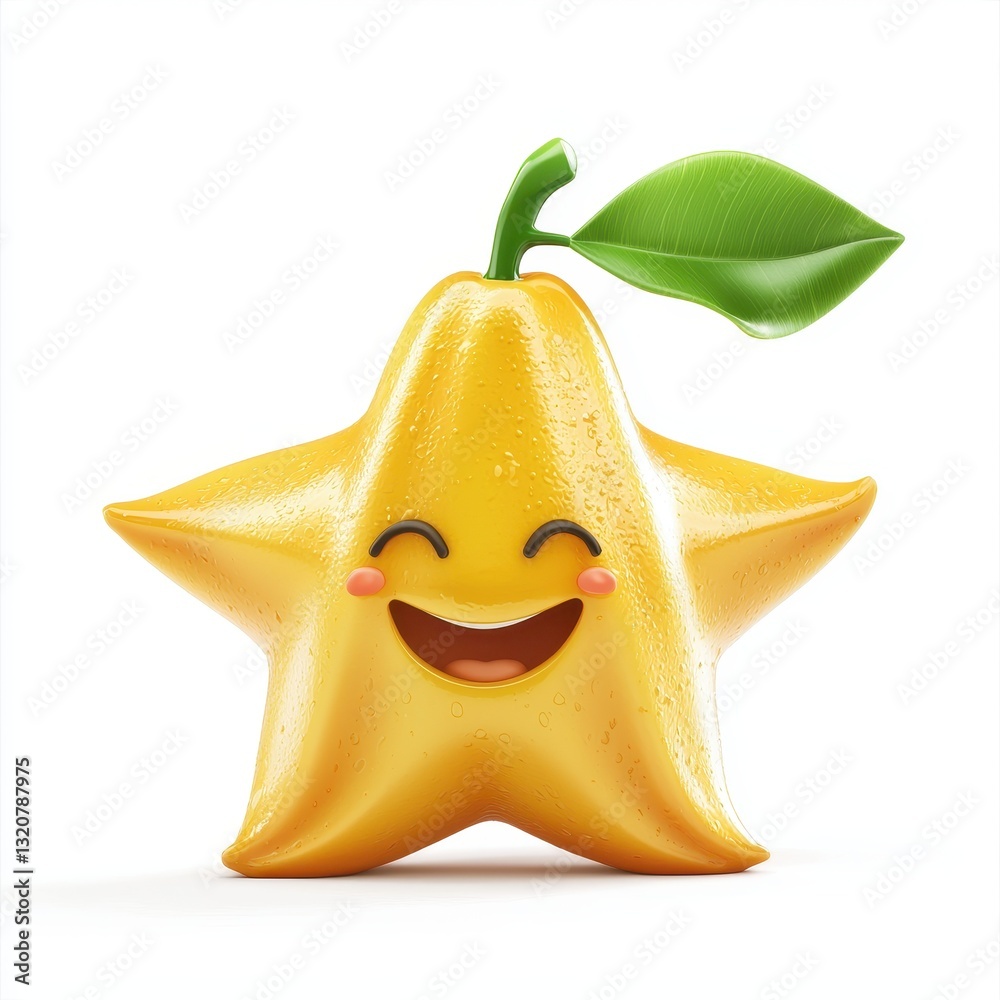 Fototapeta premium Smiling starfruit with a cute friendly face, isolated on clear white background