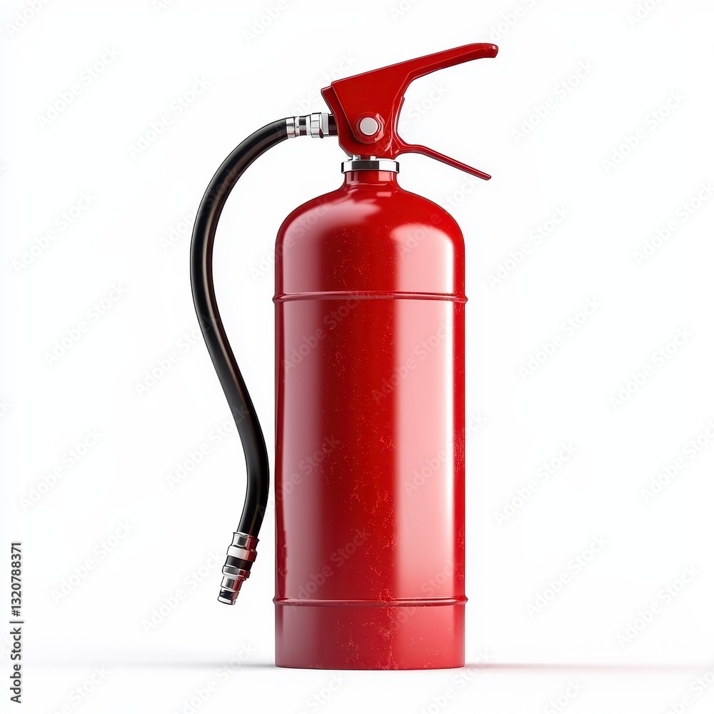 Fototapeta premium Bright red fire extinguisher, isolated on clear white background