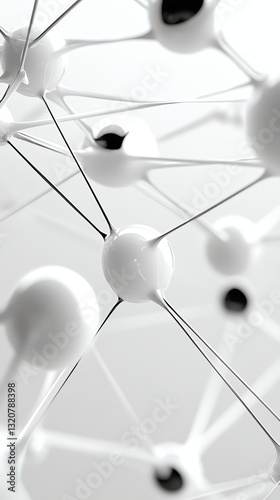 Abstract Molecular Structure with White Spheres and Connections Network Concept