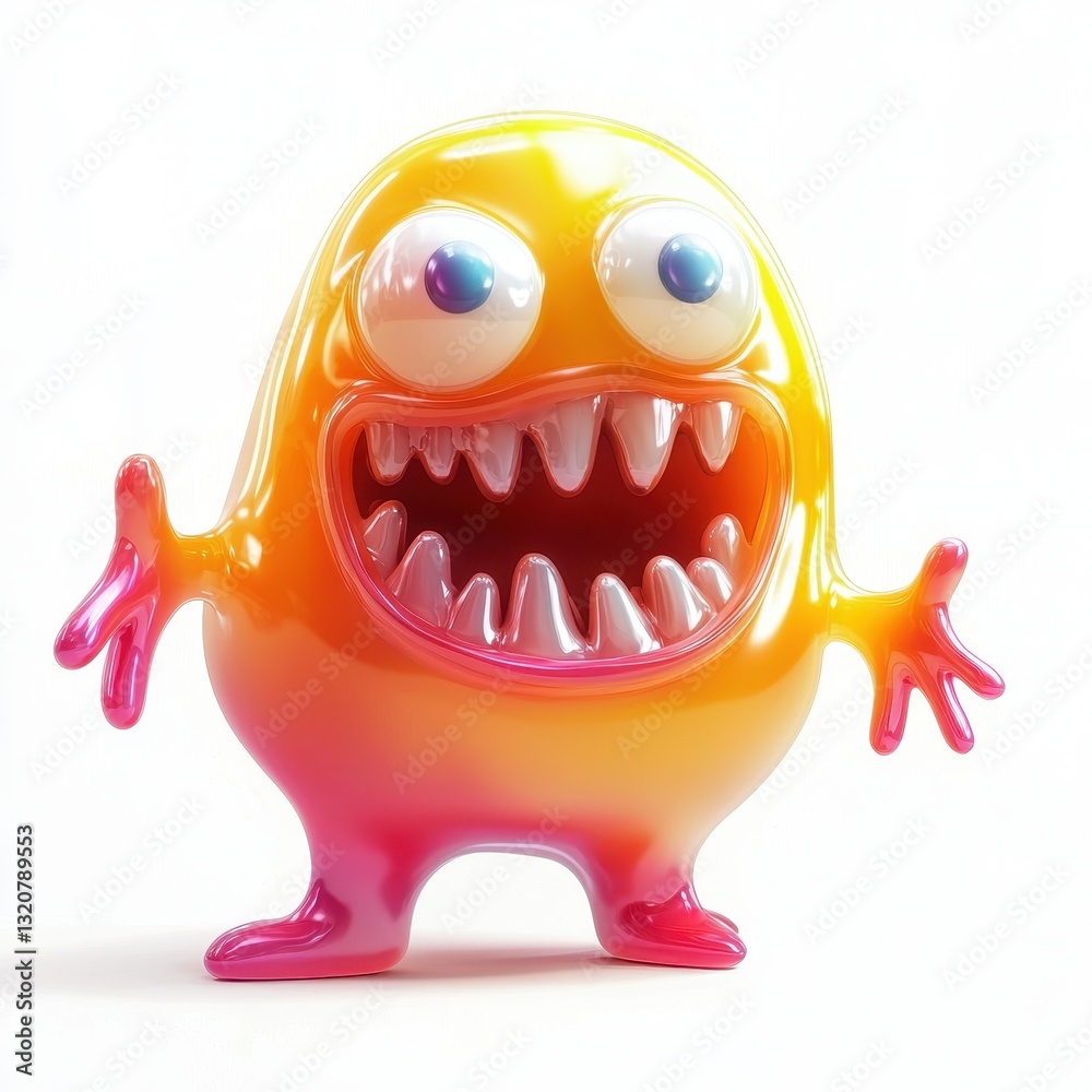 Fototapeta premium Wobbly Jelly Monster Plush with a Shiny, Bouncy Body, isolated on clear white background