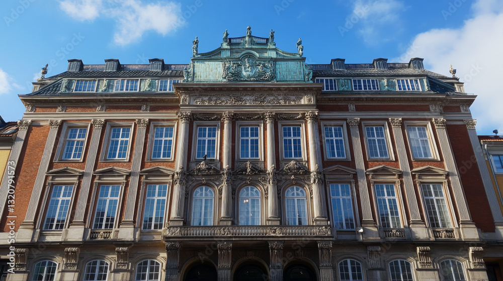 Fototapeta premium A striking close-up of the Royal Danish Theatre facade in Copenhagen, showcasing minimalist urban architecture