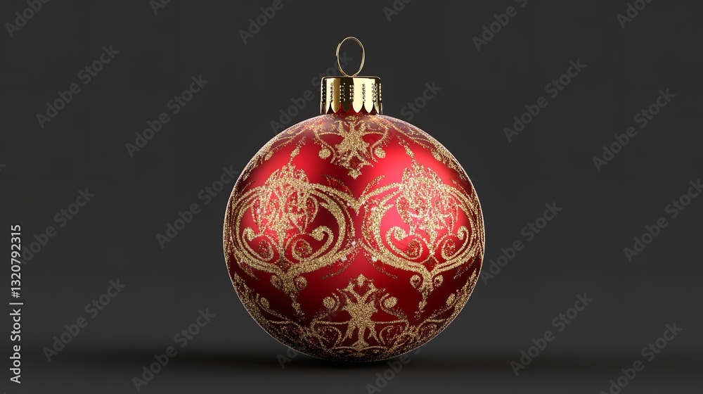 A Classic Red Christmas Ornament Adorned With Elegant Gold Filigree, A Symbol Of Festive Cheer And Holiday Magic Against A Dark Background