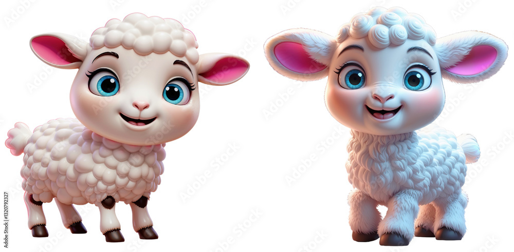 Fototapeta premium Cute Cartoon Lamb Sticker Set