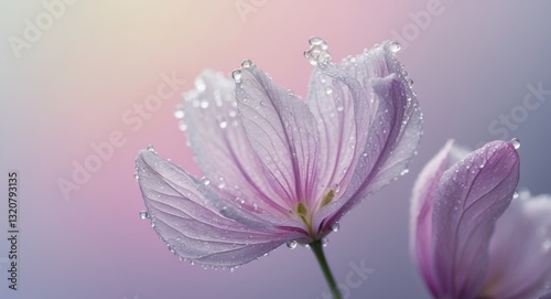 Delicate Flower Petals with Droplets and Soft Colorful Background.