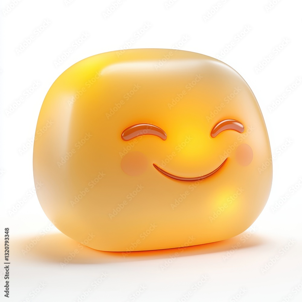 Fototapeta premium Glowing happy face with soft curved eyes and a peaceful expression, isolated on clear white background