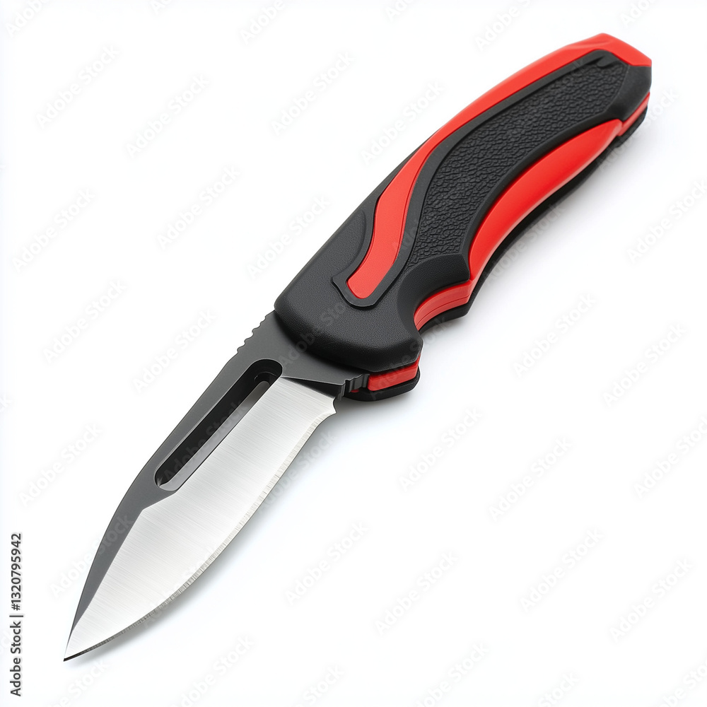 Obraz premium A sharp utility knife with a retractable blade on a white background