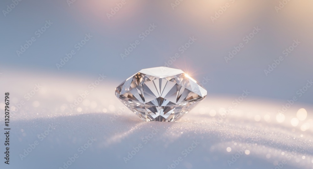 Colorful diamond gemstone resting on a smooth white surface illuminated by natural light Colorful diamond gemstone resting on a smooth white surface illuminated by natural light