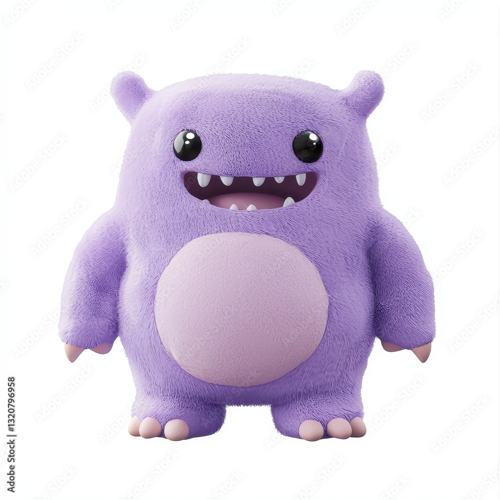 Obraz premium Soft Lavender Monster Plush with a Puffy Body and Tiny Feet, isolated on clear white background